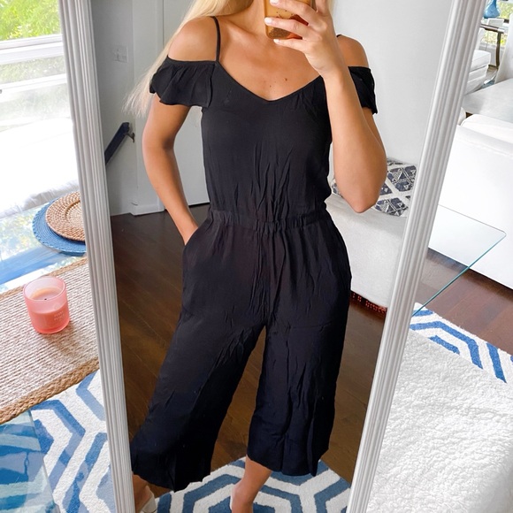 🖤 EVEN & ODD BLACK VISCOSE CAPRI WIDE LEG JUMPSUIT! - Picture 5 of 11